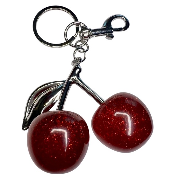 Accessories - Purse Charm Keychain - Red Glitter Cherries